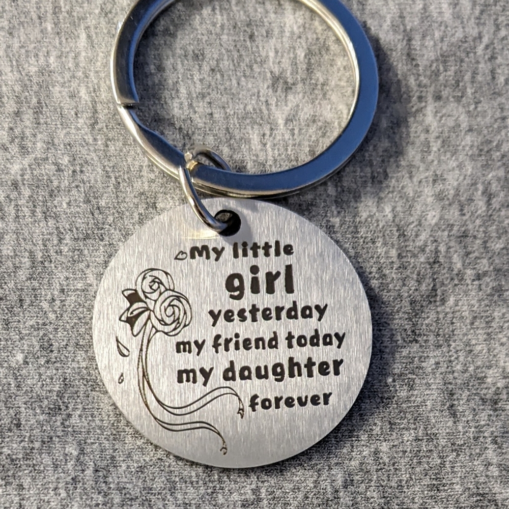 NEW My daughter keychain necklace bracelet round button silver